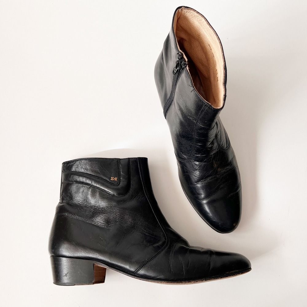 Vintage Black Leather Chelsea Ankle Boots Size 8.5 Womens Almond Toe‎ Made Spain